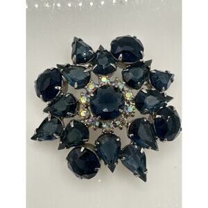 Vintage Rhinestone High End Silver Navy Tone Gem unsigned Schreiner?
